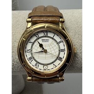 Seiko 7N42-6A40 New Battery Age Of Discovery Mens Watch 35MM 7.75" Vintage